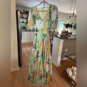 Bohme Womens dress green floral Maxi Size S